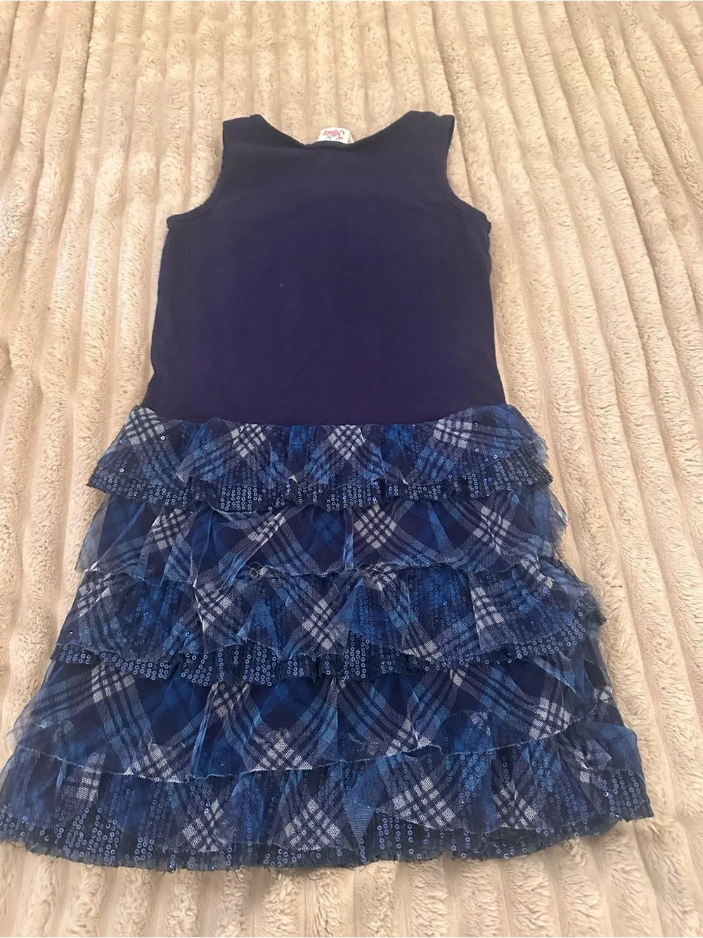 Justice Navy Blue Tiered Ruffle Plaid Dress
